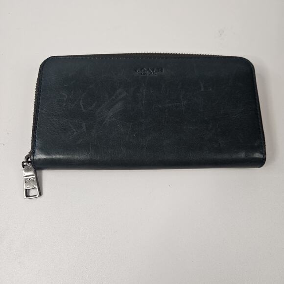 Vintage Coach Dark Green Leather Accordion Zip Around Wallet Gold Zipper - Picture 1 of 11